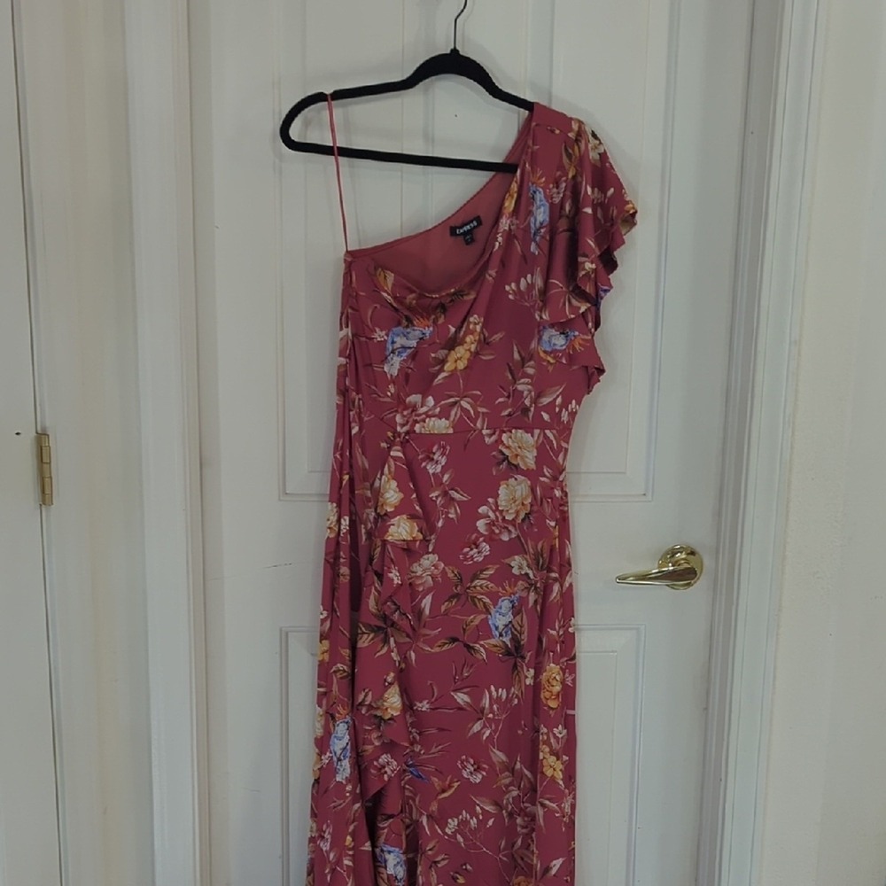 Express One-Shoulder Floral Dress in‎ Pink and Yellow